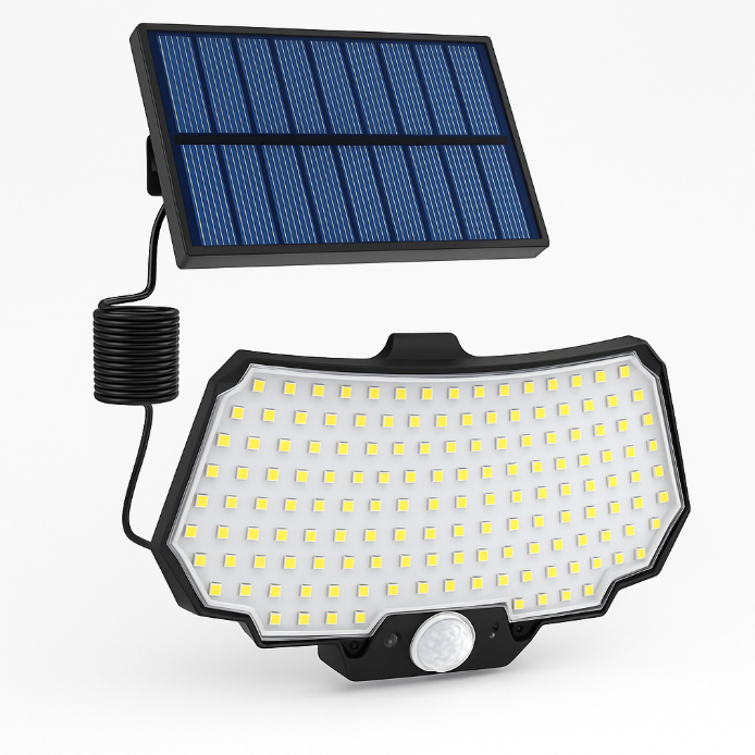 Refletor Solar com Sensor de Movimento 234 LEDs IP65 | 3 Modos + Controle Remoto | Holofote Externo Super Brilhante à Prova d’Água para Jardim, Garagem, Galinheiro, Caminhos, Porteiras